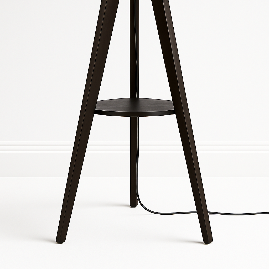 Tripod Wooden Floor Lamp with Shelf