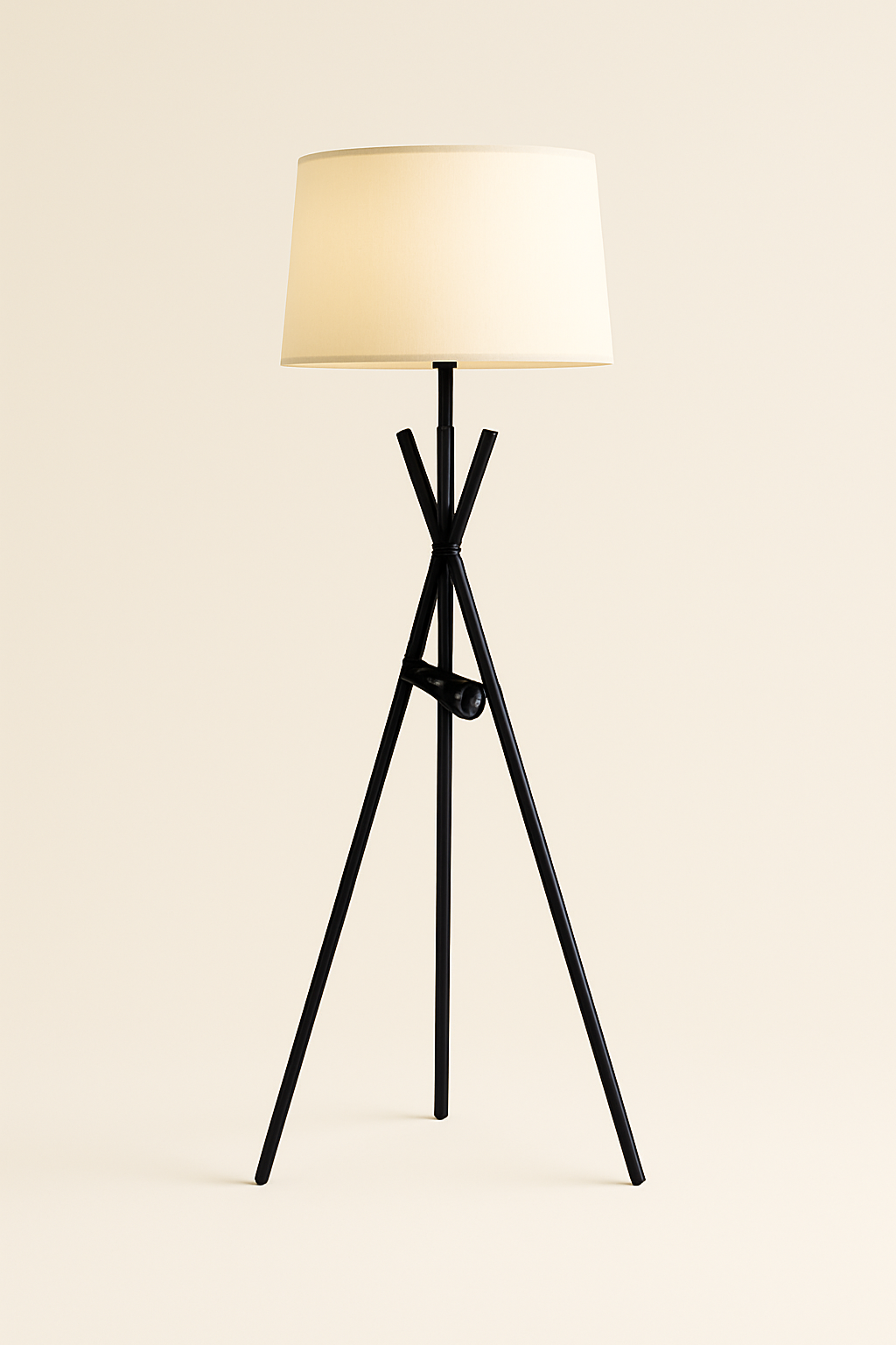 Black Metal Tripod Floor Lamp with Fabric Shade