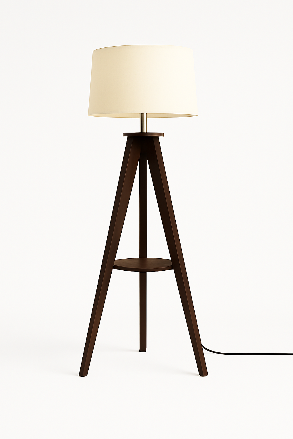 Tripod Wooden Floor Lamp with Shelf